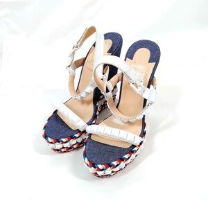 Christian Louboutin Cataclou espadrille wedge denim white sandals size 36 NEW